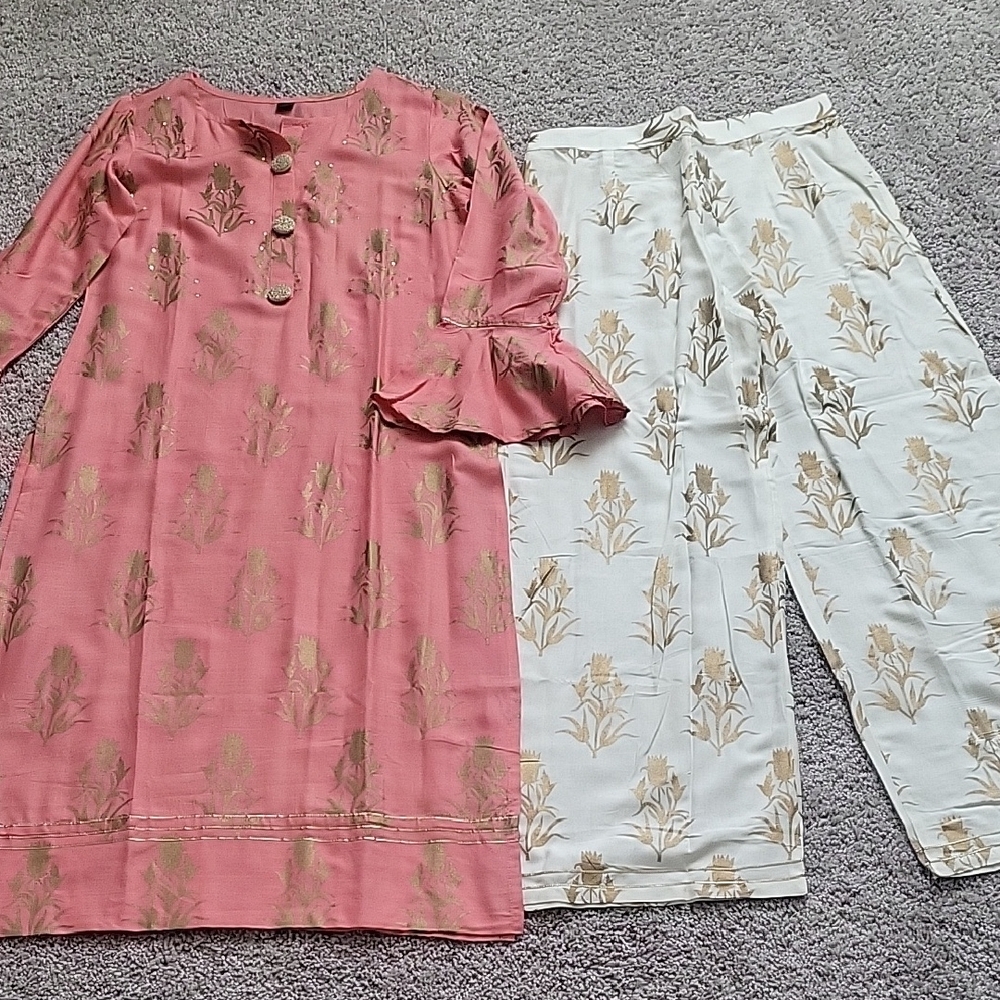 Kurti 2 Piece Pink and Gold Long Sleeve
